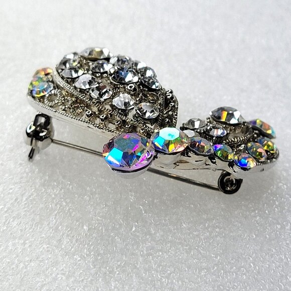 Silver Butterfly Brooch Pin with aurora borealis fashion crystals - Picture 11 of 15